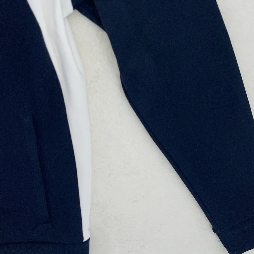 Tory Burch Sport Track Jacket Navy Blue Ivory White ColorBlock XL Full Zip